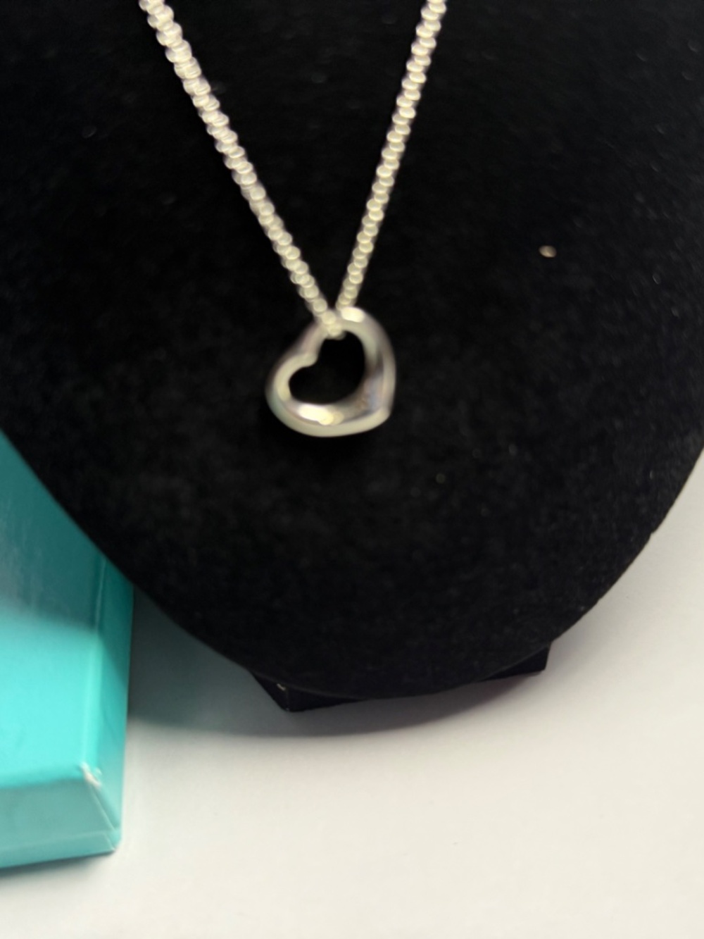 Tiffany & Co Silver Heart Charm Pendant Necklace 16 in Cable Chain Spring Ring - Picture 3 of 12